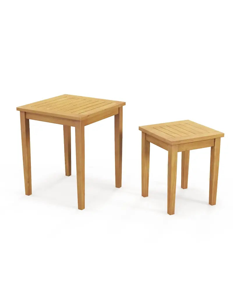 2 Pieces Space Saving Design Teak Wood Outdoor Patio Nesting Table - Natural - Patio Coffee Tables