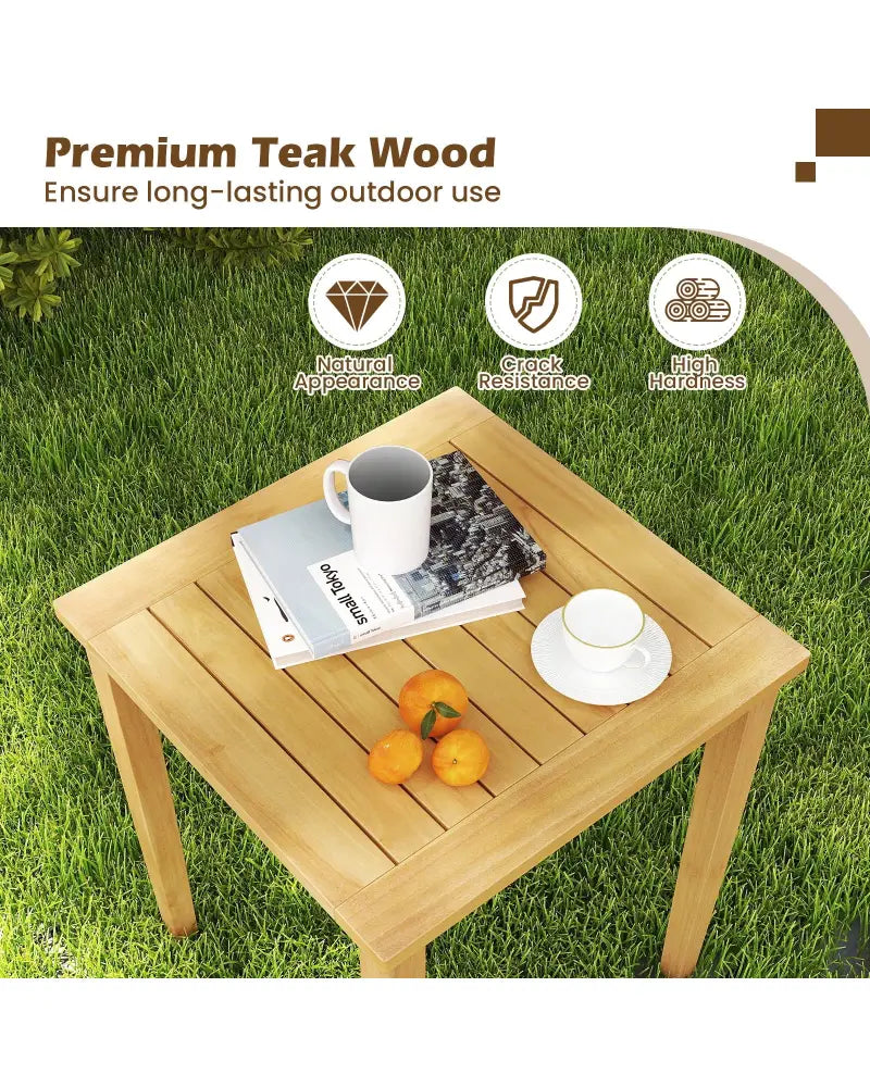 2 Pieces Space Saving Design Teak Wood Outdoor Patio Nesting Table - Natural - Patio Coffee Tables