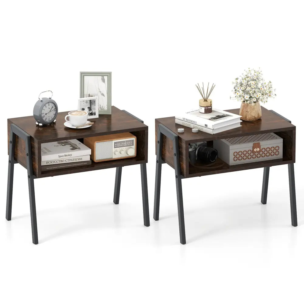 2 Pieces Stackable Night Stand Bedside End Table Set Costway
