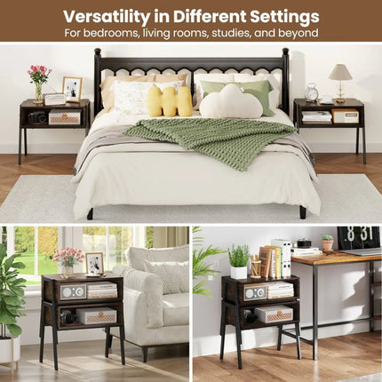 2 Pieces Stackable Night Stand Bedside End Table Set Costway
