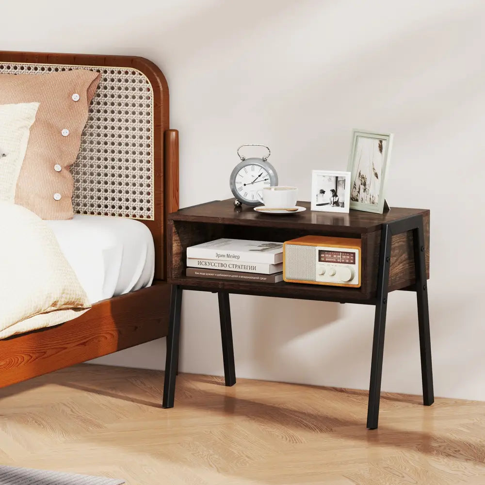 2 Pieces Stackable Night Stand Bedside End Table Set - Rustic Brown - Nightstands