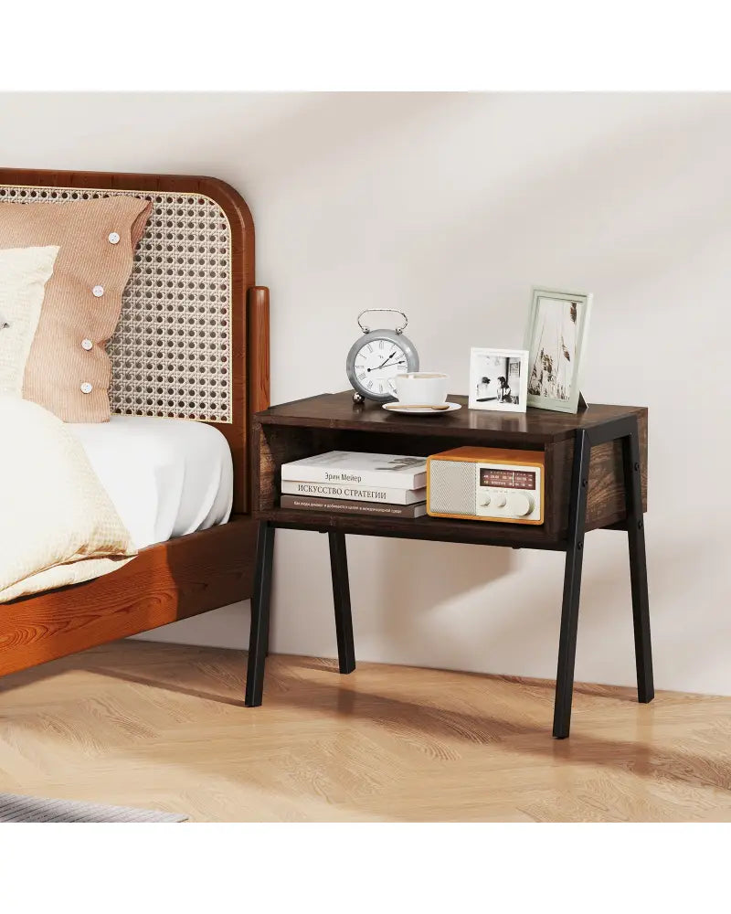 2 Pieces Stackable Night Stand Bedside End Table Set - Rustic Brown - Nightstands