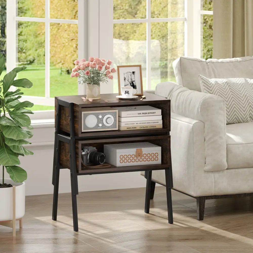 2 Pieces Stackable Night Stand Bedside End Table Set Costway