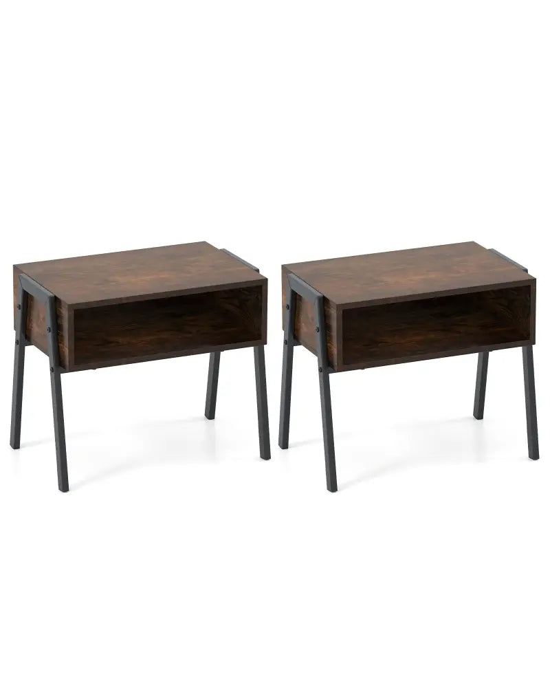 2 Pieces Stackable Night Stand Bedside End Table Set - Rustic Brown - Nightstands