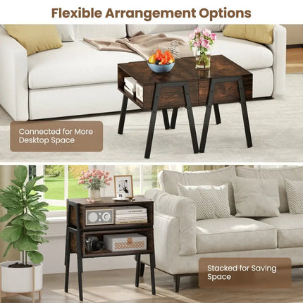 2 Pieces Stackable Night Stand Bedside End Table Set Costway