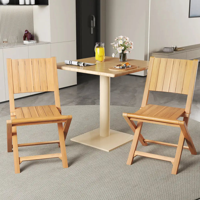 2 Pieces Teak Wood Outdoor Dining Chairs with Slatted Sea - Patio Dining Chairs