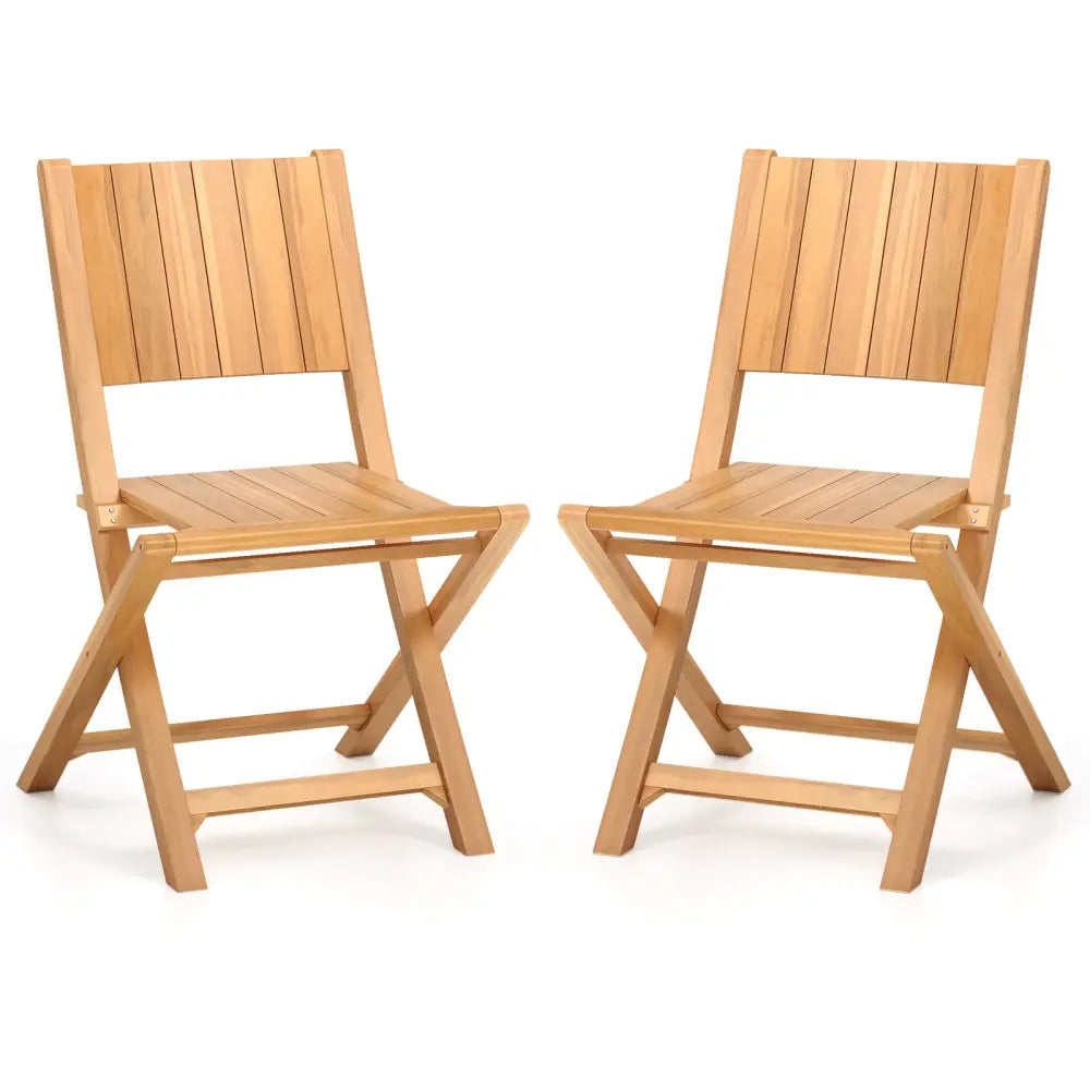 2 Pieces Teak Wood Outdoor Dining Chairs with Slatted Sea - Patio Dining Chairs