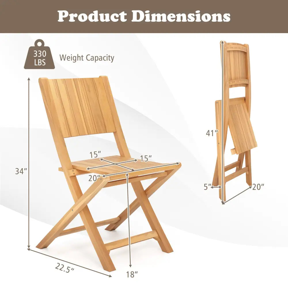 2 Pieces Teak Wood Outdoor Dining Chairs with Slatted Sea - Patio Dining Chairs