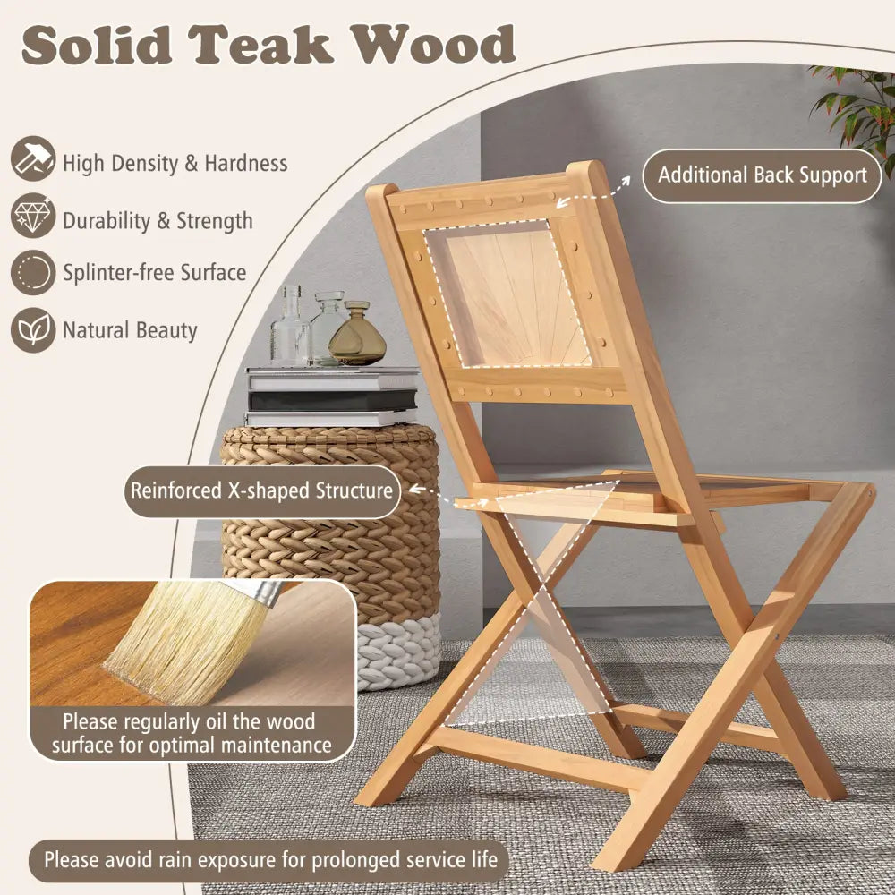 2 Pieces Teak Wood Outdoor Dining Chairs with Slatted Sea - Patio Dining Chairs