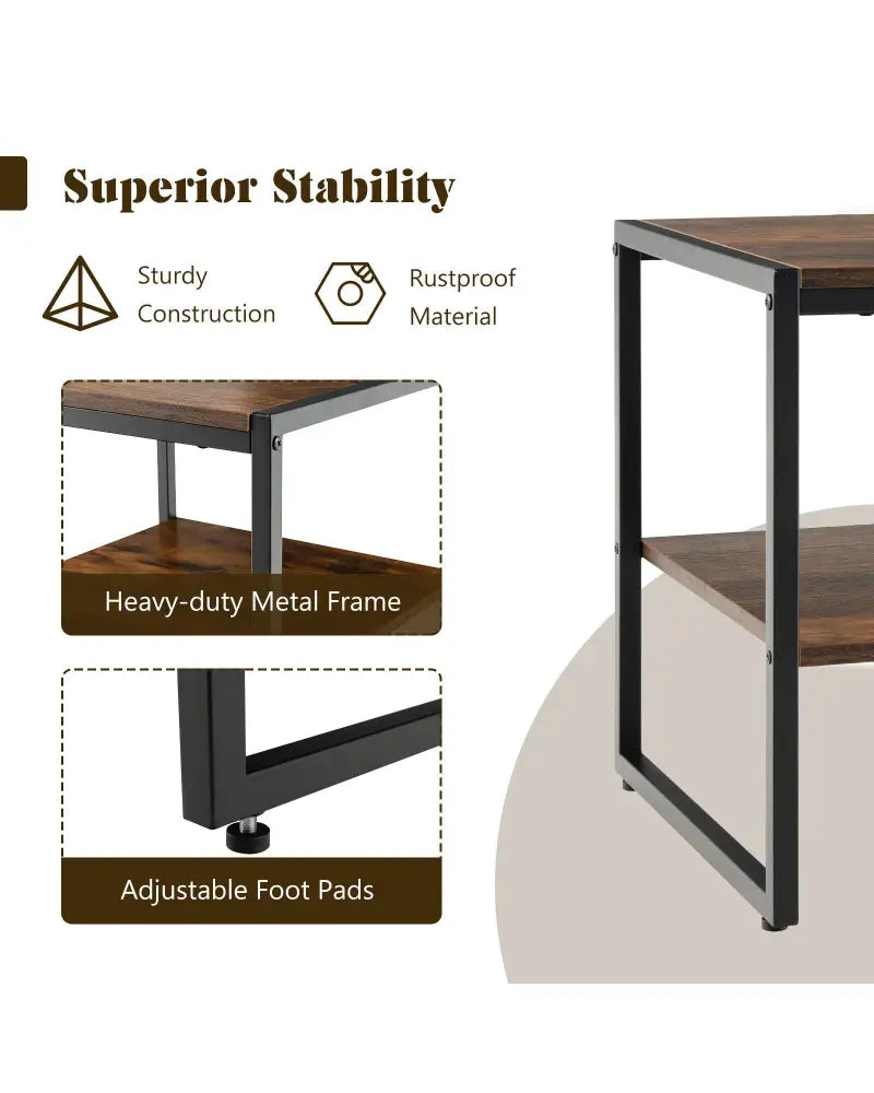 2 Pieces 2-Tier 20 Inch Square End Side Table for Living Room Bedroom-Rustic Brown - Rustic Brown - End & Side Tables