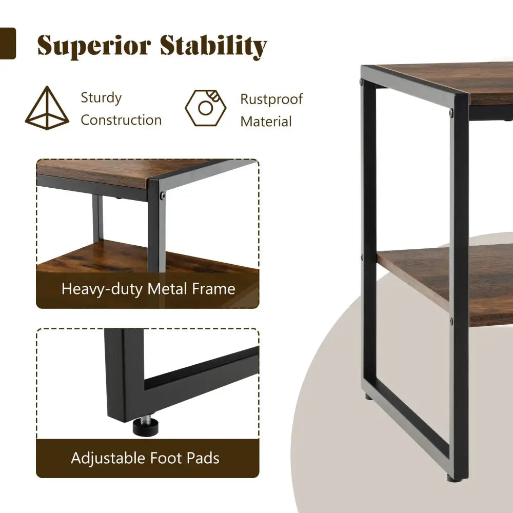 2 Pieces 2-Tier 20 Inch Square End Side Table for Living Room Bedroom-Rustic Brown Costway