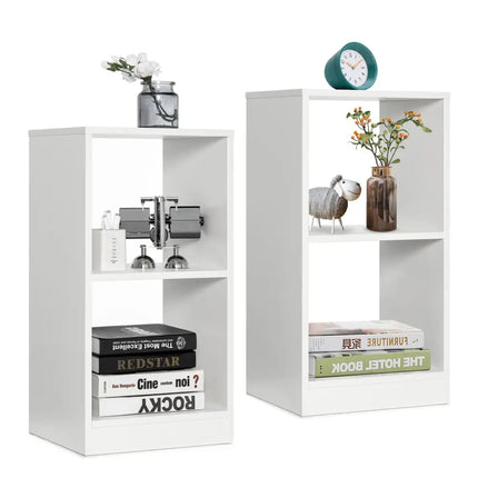 2 Pieces 2-tier Bookcase Set with Anti-toppling Device-White Costway