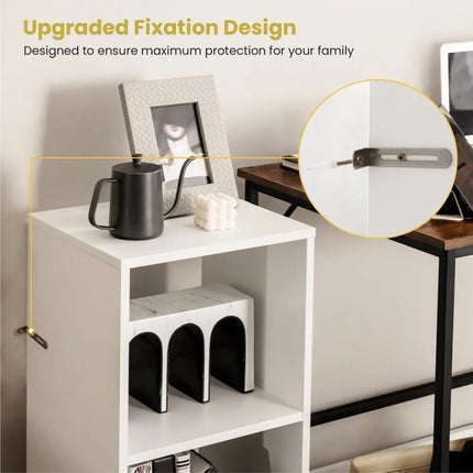 2 Pieces 2-tier Bookcase Set with Anti-toppling Device-White Costway