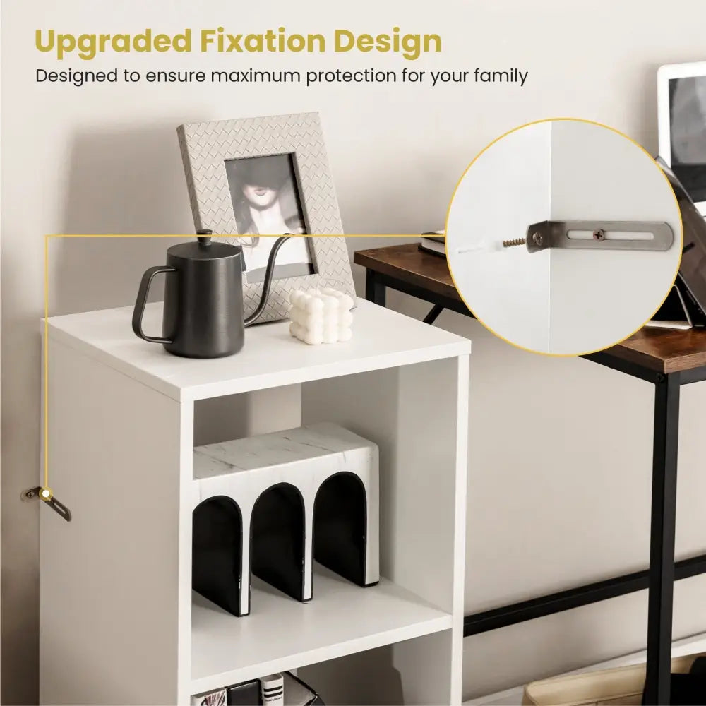 2 Pieces 2-tier Bookcase Set with Anti-toppling Device-White Costway