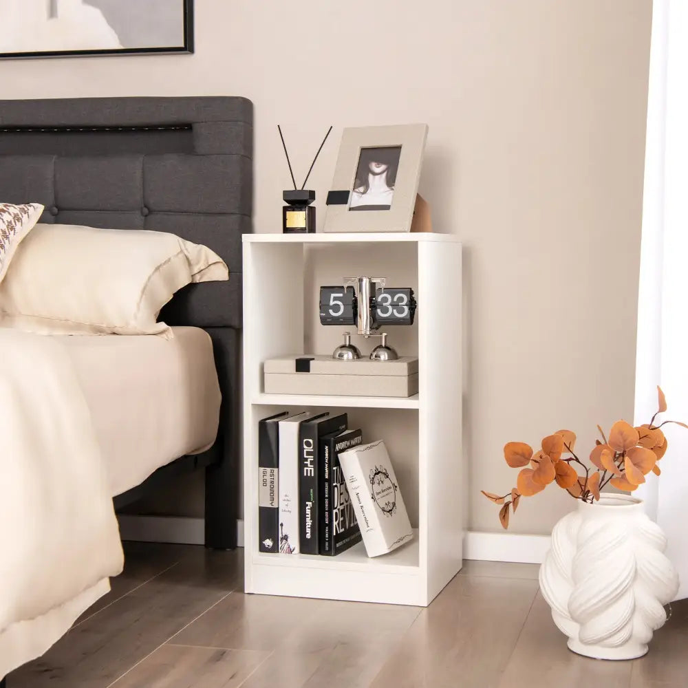 2 Pieces 2-tier Bookcase Set with Anti-toppling Device-White Costway