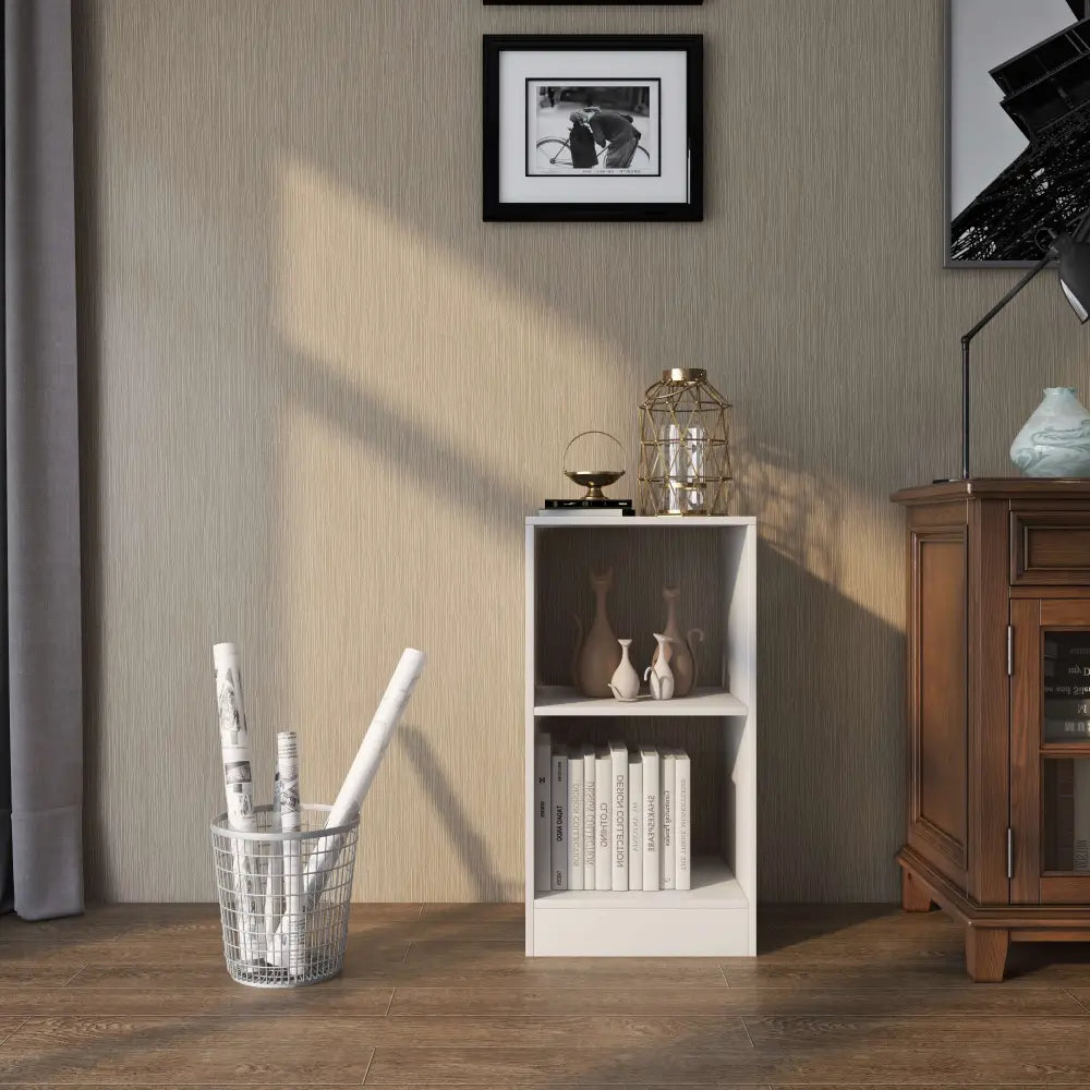 2 Pieces 2-tier Bookcase Set with Anti-toppling Device-White Costway