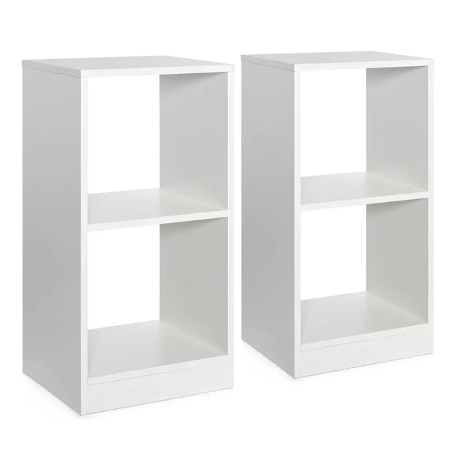 2 Pieces 2-tier Bookcase Set with Anti-toppling Device-White Costway