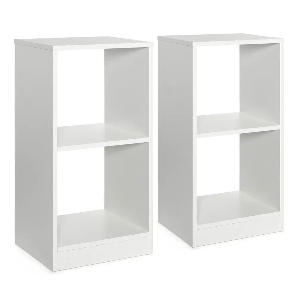2 Pieces 2-tier Bookcase Set with Anti-toppling Device-White Costway