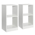 2 Pieces 2-tier Bookcase Set with Anti-toppling Device-White Costway
