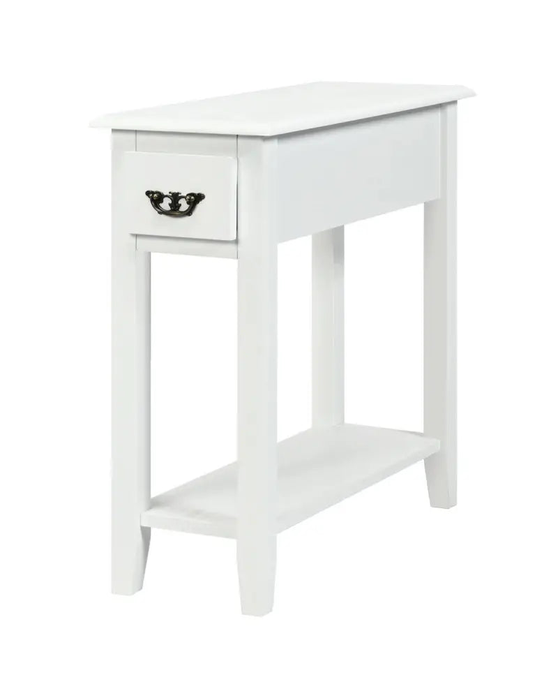 2 Pieces 2 Tier Sofa Side End Table with Drawer and Open Shelf-White - White - End & Side Tables