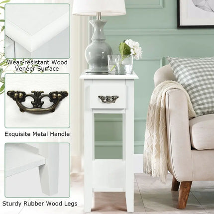2 Pieces 2 Tier Sofa Side End Table with Drawer and Open Shelf-White Costway