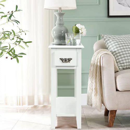 2 Pieces 2 Tier Sofa Side End Table with Drawer and Open Shelf-White - White - End & Side Tables