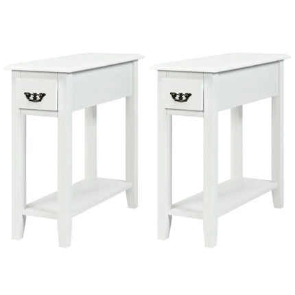 2 Pieces 2 Tier Sofa Side End Table with Drawer and Open Shelf-White Costway