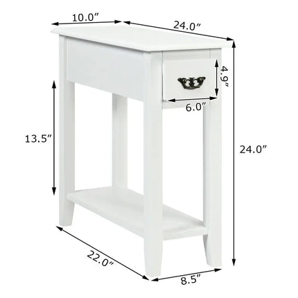 2 Pieces 2 Tier Sofa Side End Table with Drawer and Open Shelf-White Costway