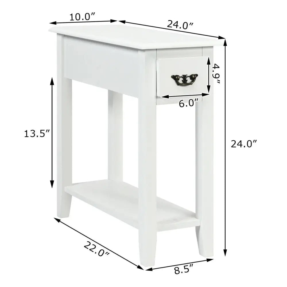 2 Pieces 2 Tier Sofa Side End Table with Drawer and Open Shelf-White Costway