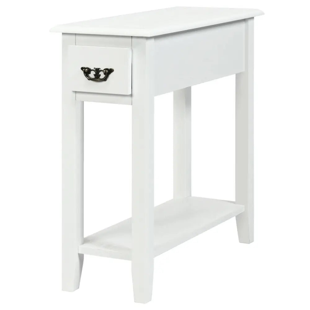 2 Pieces 2 Tier Sofa Side End Table with Drawer and Open Shelf-White Costway