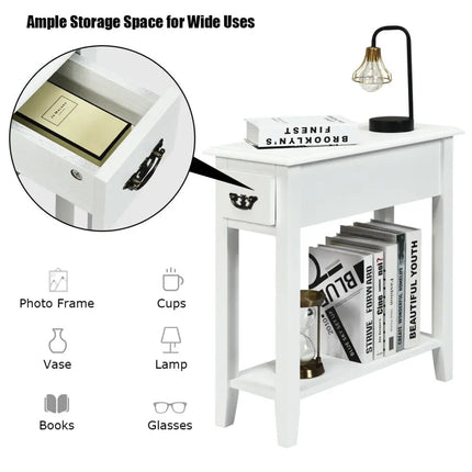 2 Pieces 2 Tier Sofa Side End Table with Drawer and Open Shelf-White Costway