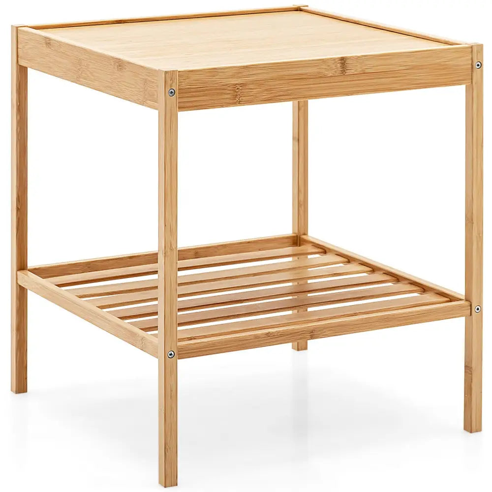 2 Pieces 2 Tiers Bamboo Nightstand for Living Room Bedroom-Natural - Natural - Nightstands