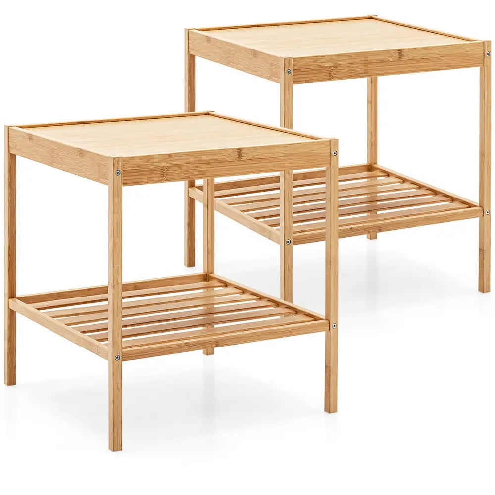 2 Pieces 2 Tiers Bamboo Nightstand for Living Room Bedroom-Natural - Natural - Nightstands