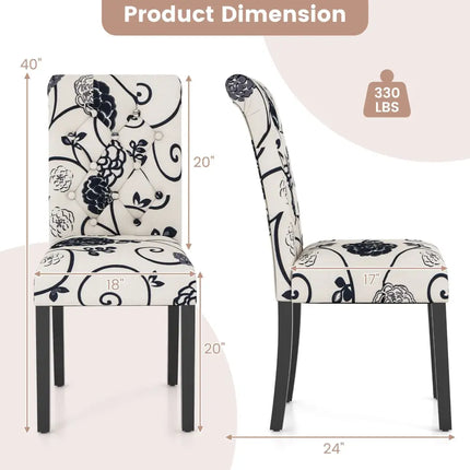 2 Pieces Tufted Dining Chair Set with Adjustable Anti-Slip Foot Pads-Blue and White Costway