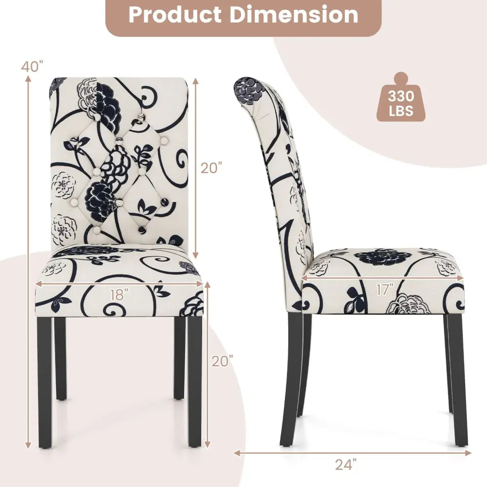 2 Pieces Tufted Dining Chair Set with Adjustable Anti-Slip Foot Pads-Blue and White Costway