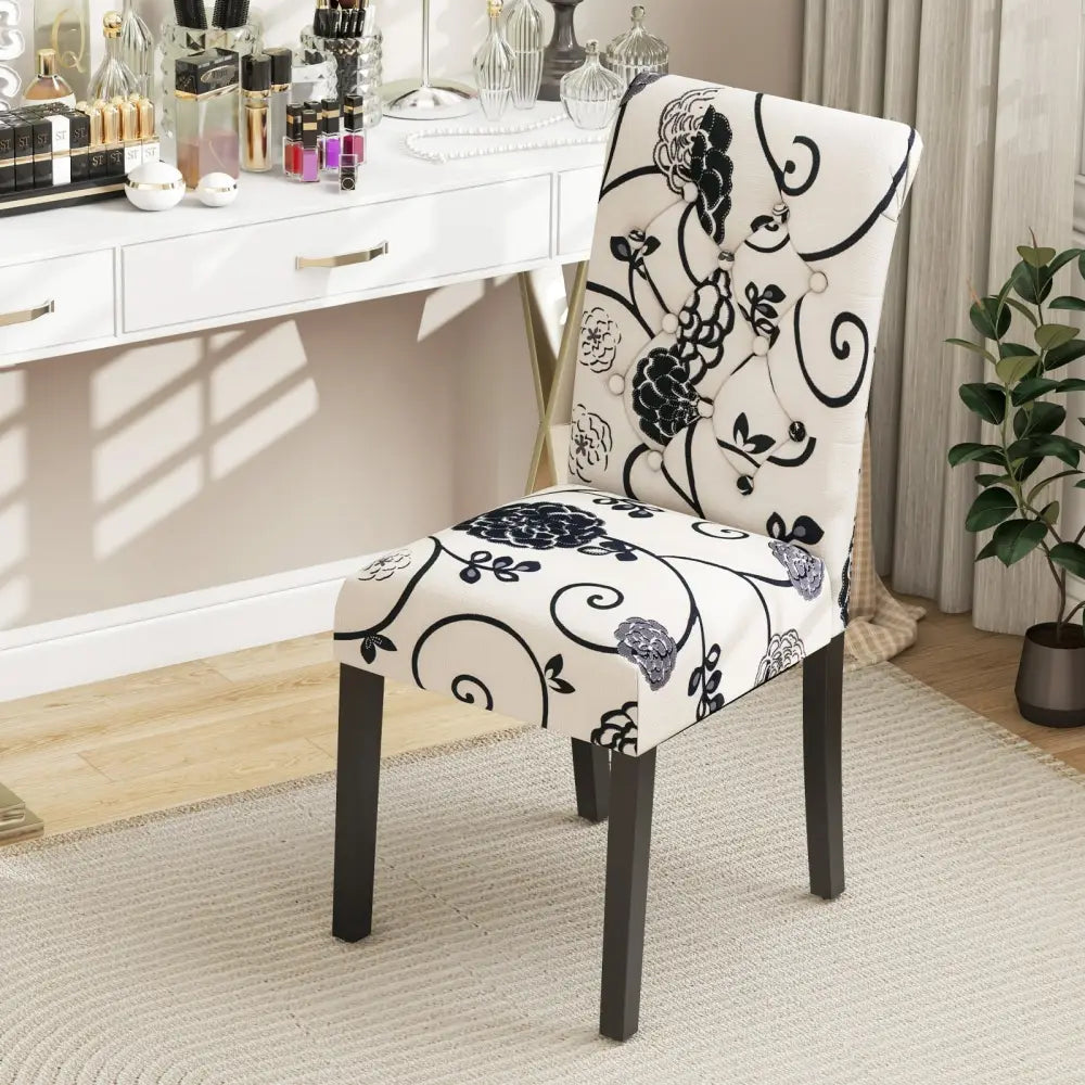2 Pieces Tufted Dining Chair Set with Adjustable Anti-Slip Foot Pads-Blue and White Costway