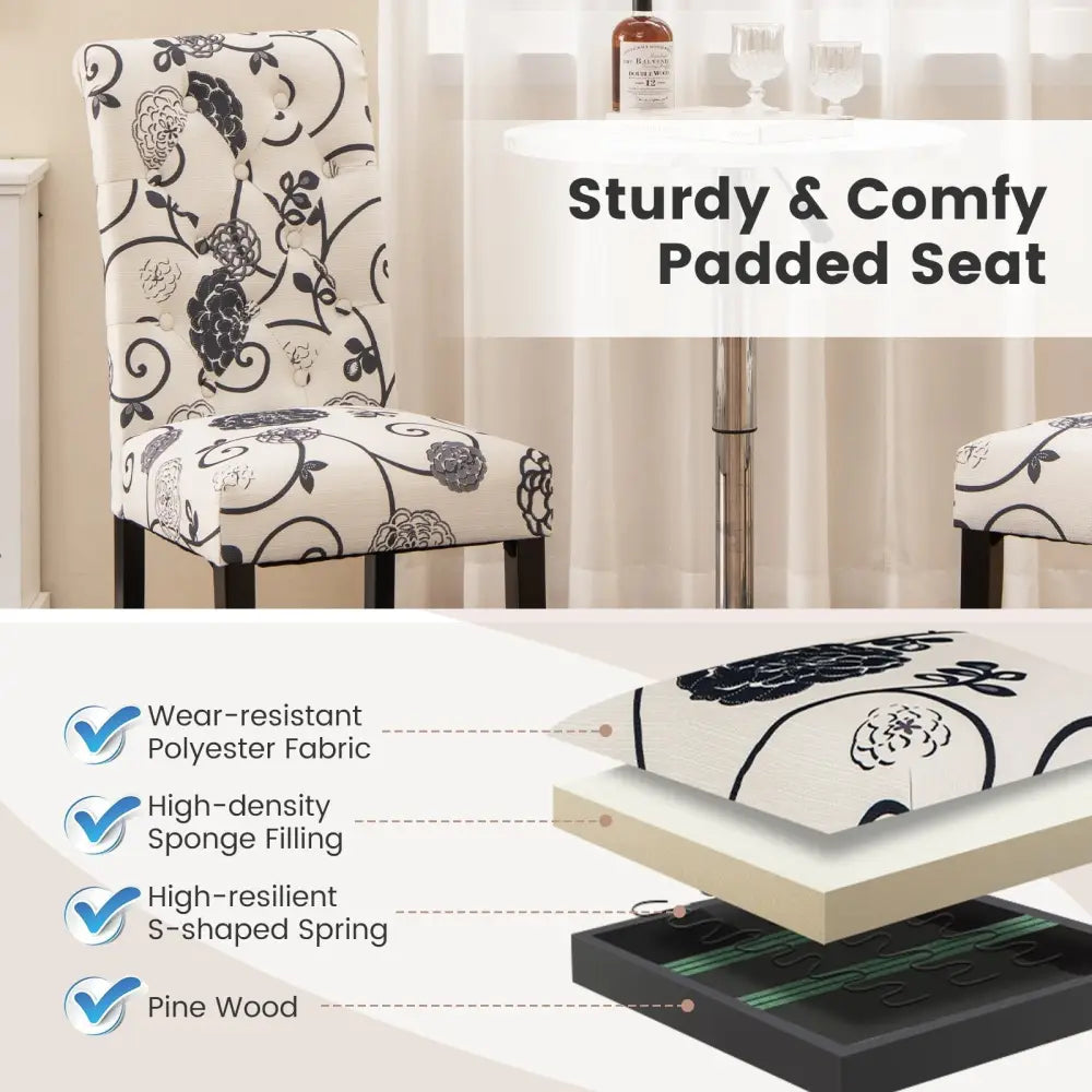 2 Pieces Tufted Dining Chair Set with Adjustable Anti-Slip Foot Pads-Blue and White Costway