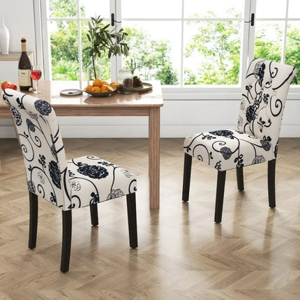 2 Pieces Tufted Dining Chair Set with Adjustable Anti-Slip Foot Pads-Blue and White Costway