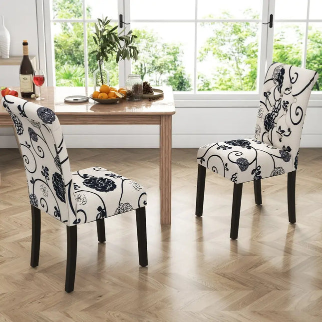 2 Pieces Tufted Dining Chair Set with Adjustable Anti-Slip Foot Pads-Blue and White Costway
