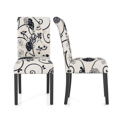 2 Pieces Tufted Dining Chair Set with Adjustable Anti-Slip Foot Pads-Blue and White Costway