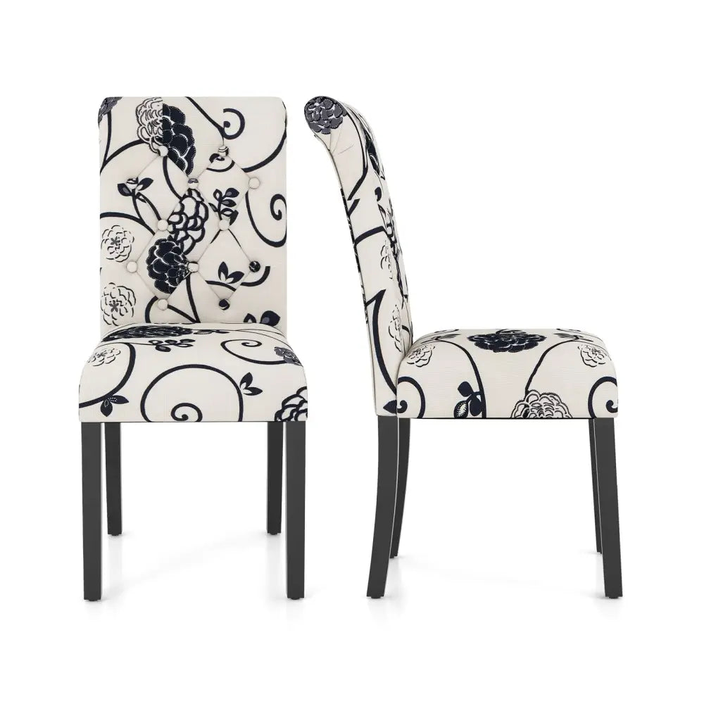 2 Pieces Tufted Dining Chair Set with Adjustable Anti-Slip Foot Pads-Blue and White Costway