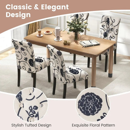 2 Pieces Tufted Dining Chair Set with Adjustable Anti-Slip Foot Pads-Blue and White Costway