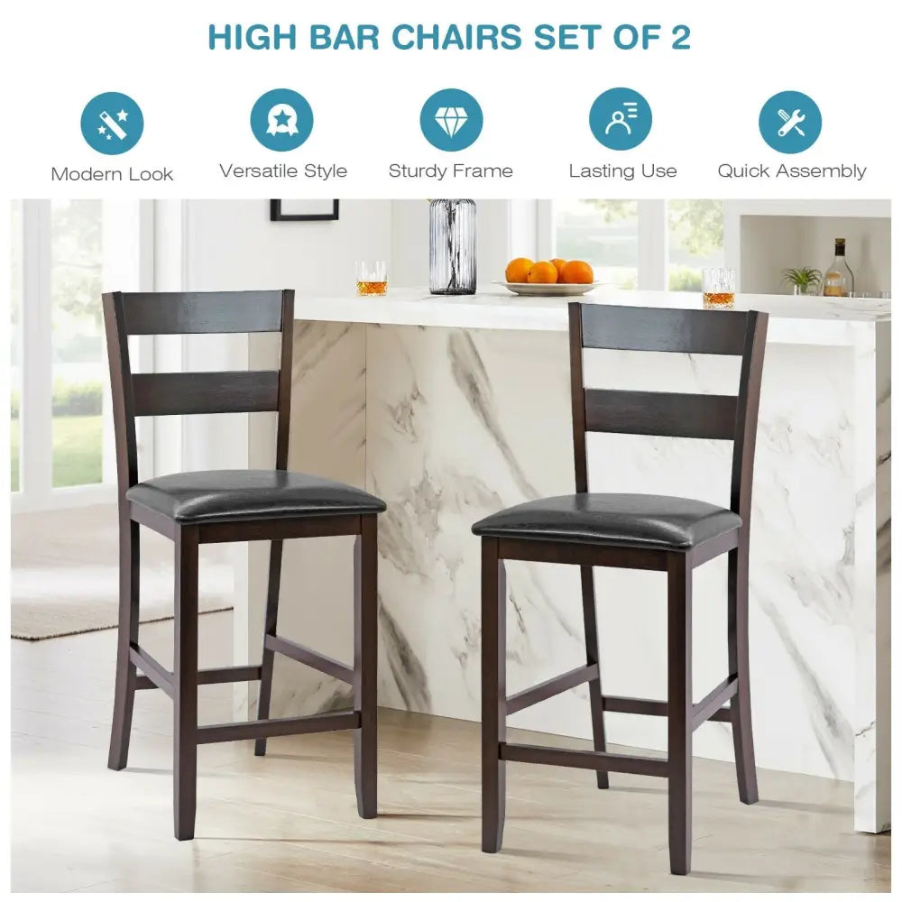 2-Pieces Upholstered Bar Stools Counter Height Chairs with PU Leather Cover Costway