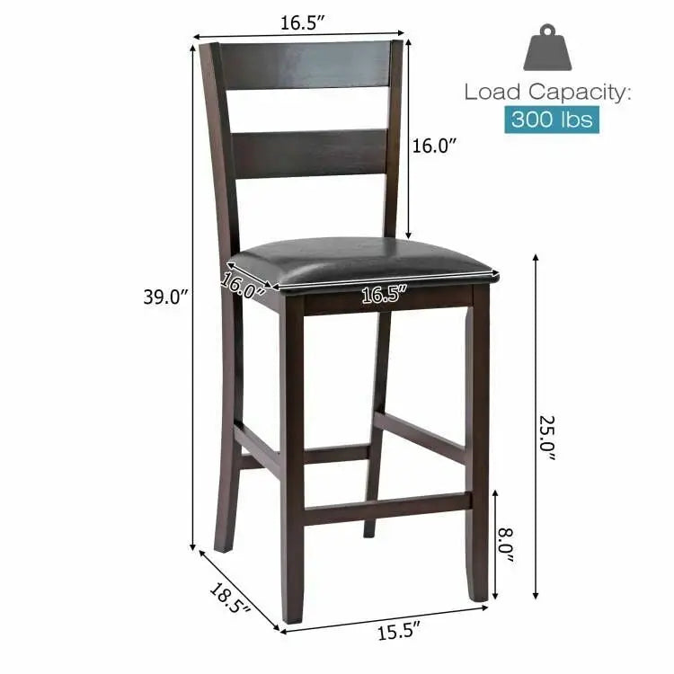 2-Pieces Upholstered Bar Stools Counter Height Chairs with PU Leather Cover Costway