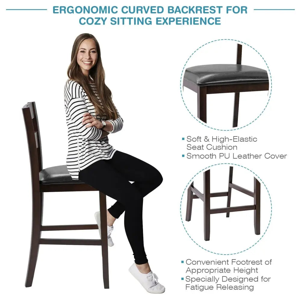 2-Pieces Upholstered Bar Stools Counter Height Chairs with PU Leather Cover Costway