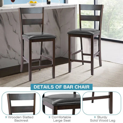 2-Pieces Upholstered Bar Stools Counter Height Chairs with PU Leather Cover Costway