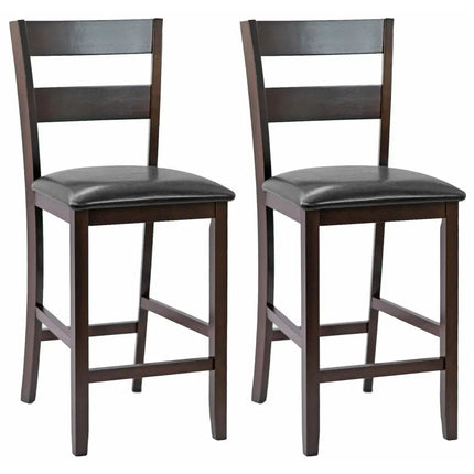 2-Pieces Upholstered Bar Stools Counter Height Chairs with PU Leather Cover Costway
