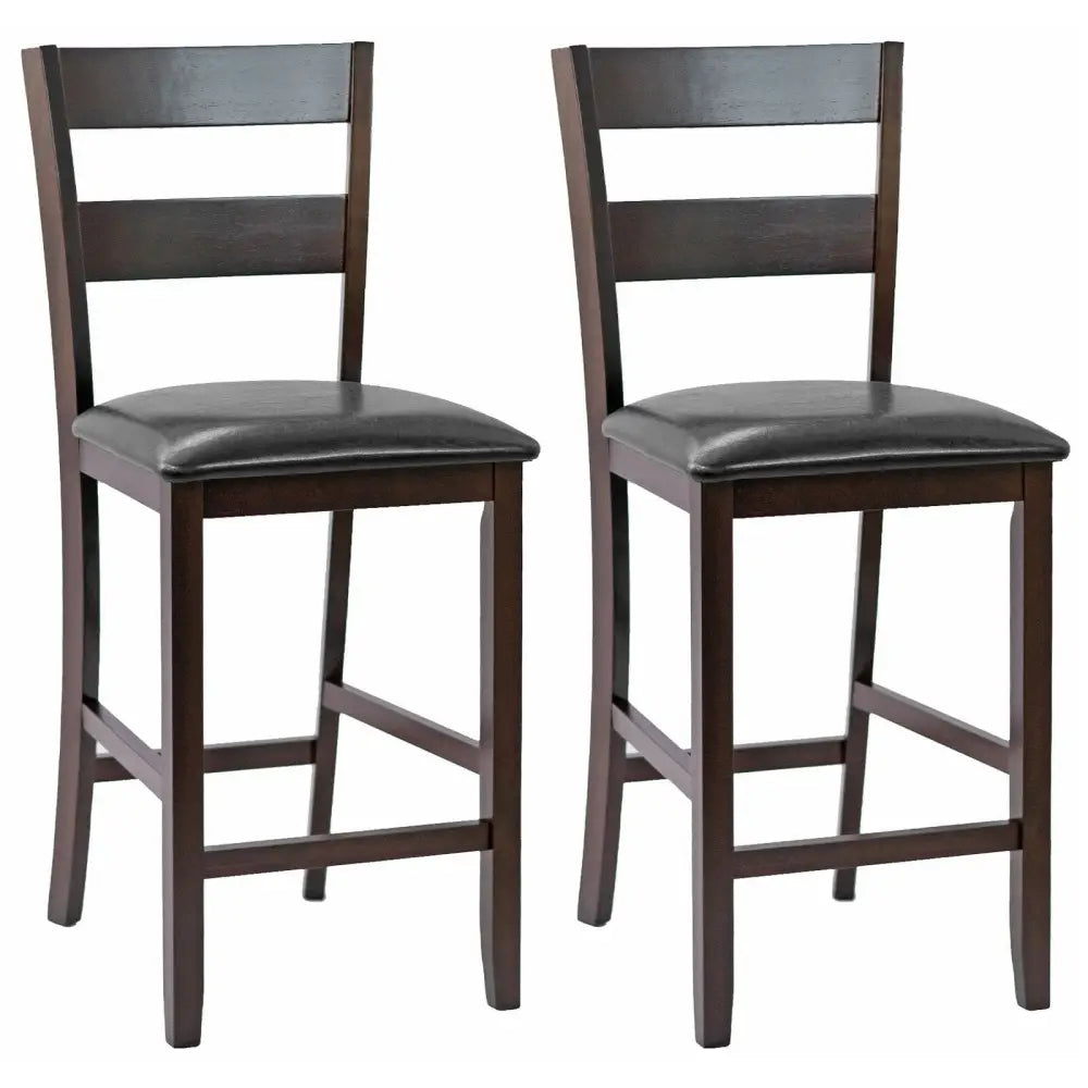2-Pieces Upholstered Bar Stools Counter Height Chairs with PU Leather Cover Costway