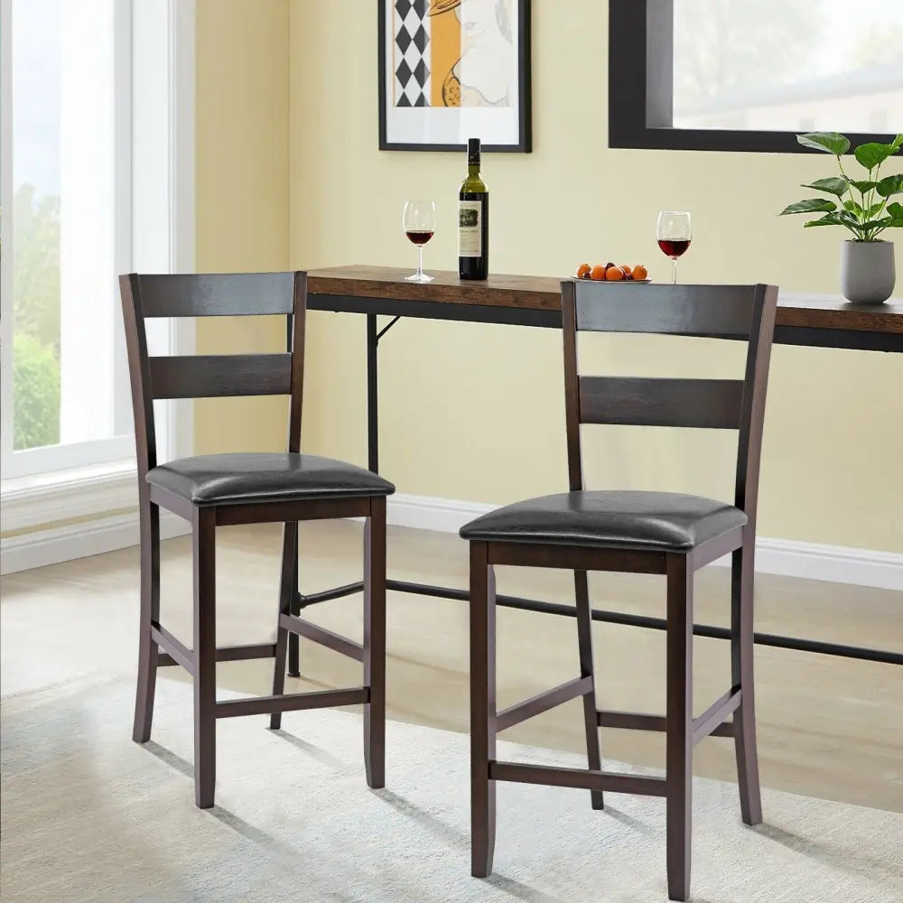 2-Pieces Upholstered Bar Stools Counter Height Chairs with PU Leather Cover Costway
