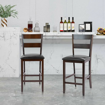 2-Pieces Upholstered Bar Stools Counter Height Chairs with PU Leather Cover Costway